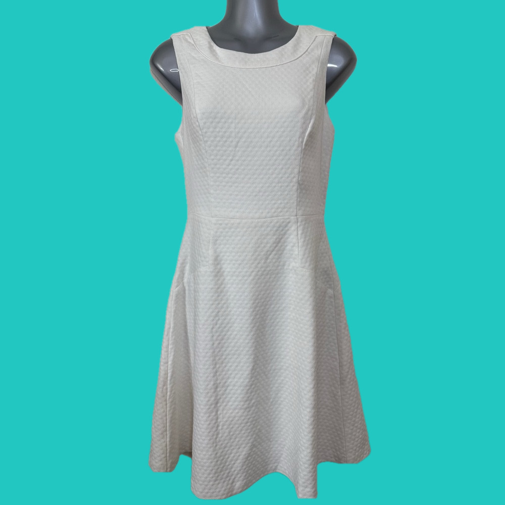 WHBM Elegant White Textured Knee Length Dress SKU0188